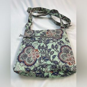 Vera Bradley Hipster Crossbody Purse Shoulder Bag Tote Fan Flowers Mint Green